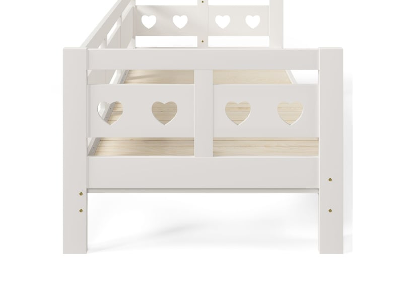  Canapé gigogne 90x190, couchage d'appoint lit gigogne, pin massif, design cœur, blanc, sommier inclus, montage facile  - Conforama D