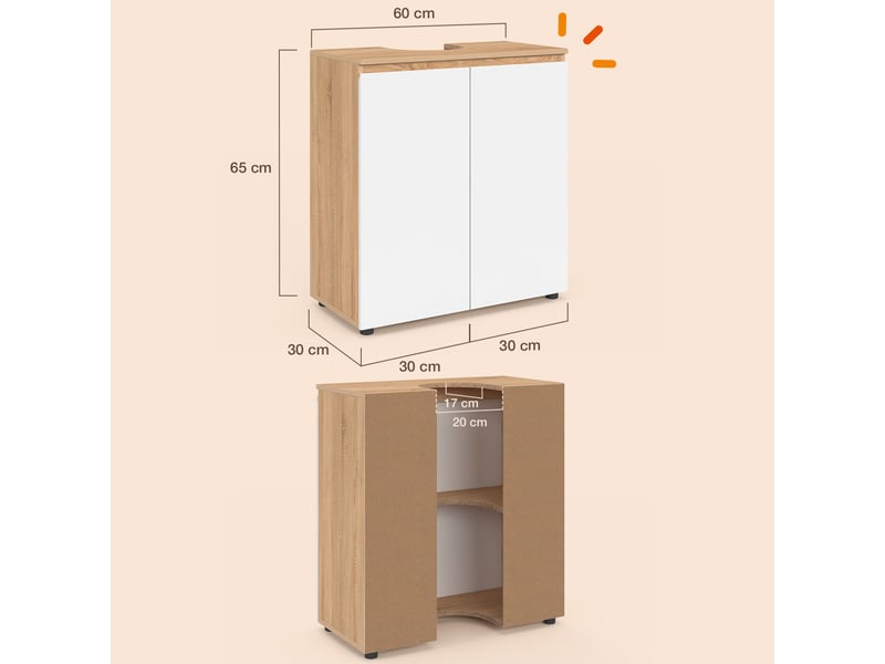  Meuble sous lavabo salle de bain tomi façon hêtre et blanc  - Conforama E