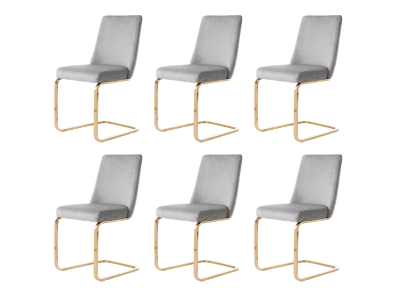  Lot de 6 chaises en velours pour salle à manger avec 4 pieds métal doré -gris chaise gris - Conforama A