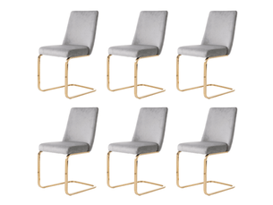 Lot de 6 chaises en velours pour salle à manger avec 4 pieds métal doré -gris