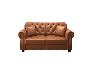 Canapé 2 places 160 cm style chesterfield revêtement synthétique coussins d’assise à ressorts capitonnage à boutons accoudoirs roulés décor clouté coloris marron
