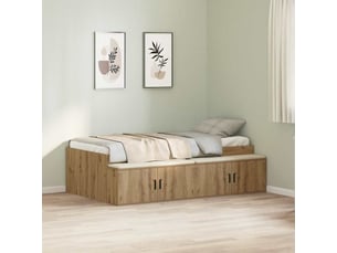 Lit adulte, lit simple, cadre de lit chêne artisanal 90x190cm bois d'ingénierie cf5698