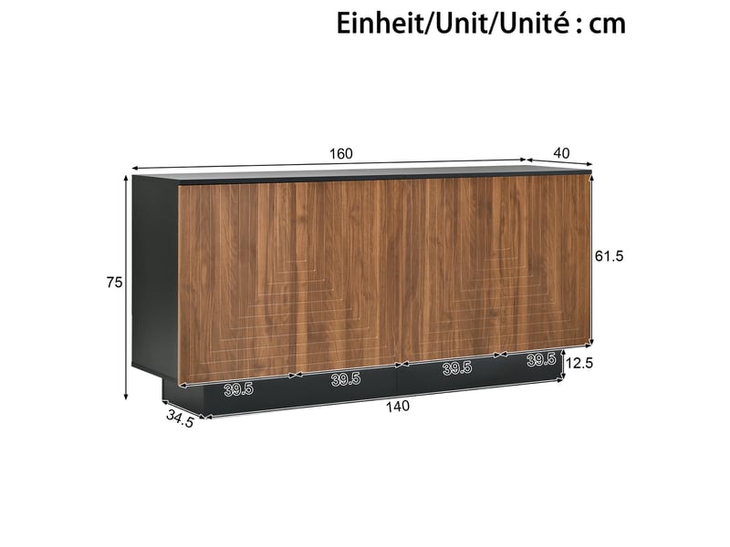 Buffet de rangement 160 cm, 4 portes, étagères intérieures, finition brillante pour salon et salle à manger - noyer - Conforama C