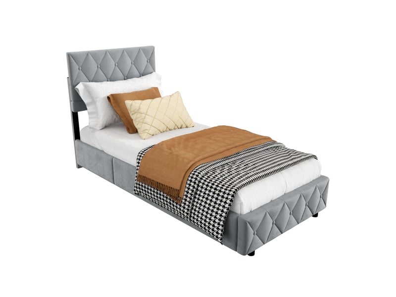  Lit rembourré 90x200 cm avec sommier à lattes gris evryae  - Conforama A