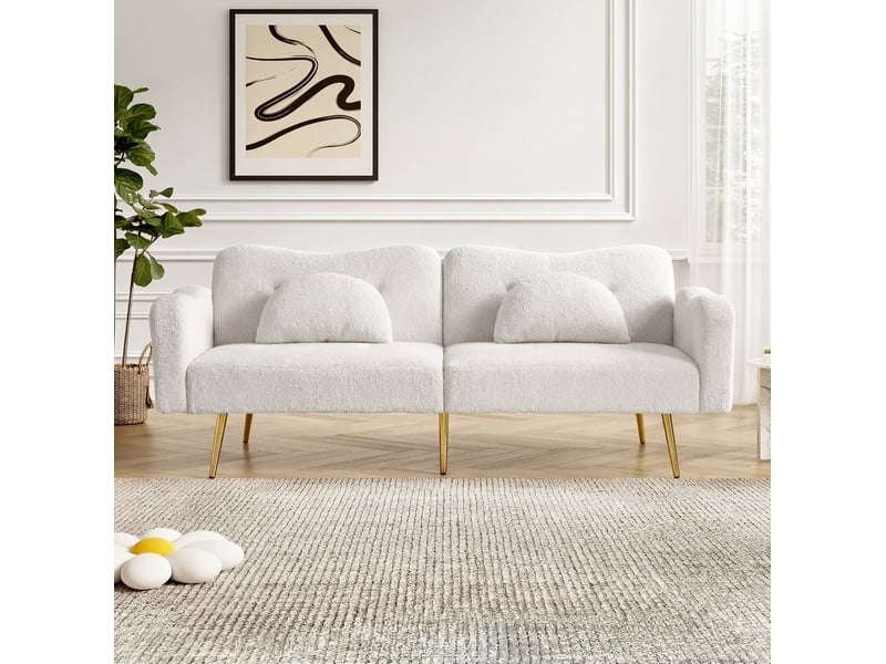 Canapé convertible 2 places blanc à dossier réglable 3 positions et pieds en métal doré - Conforama C