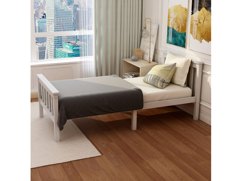 Lit simple 90x200 cm blanc avec tête de lit et sommier à lattes - Conforama E
