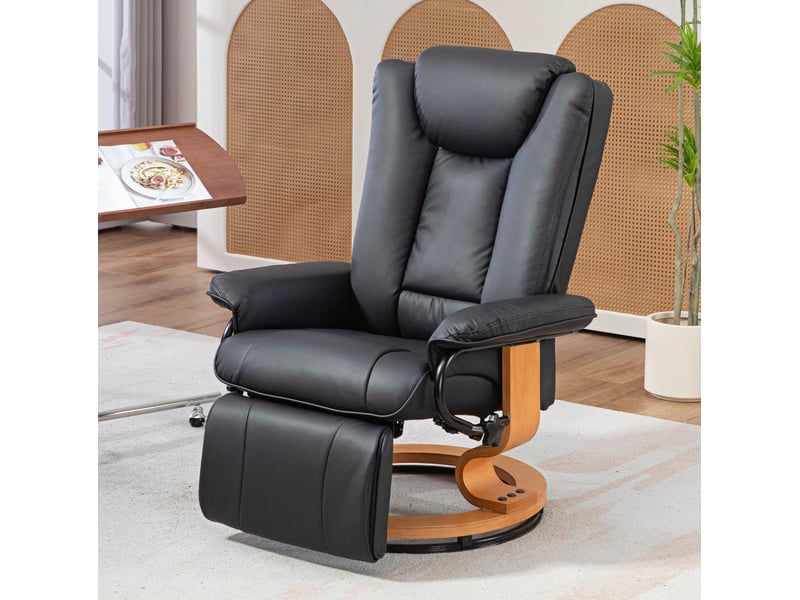  Fauteuil relax pivotant avec dossier inclinable et repose-pieds, en cuir synthétique noir pour salon  - Conforama B