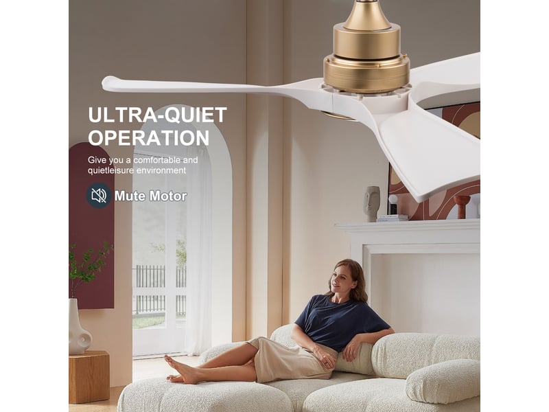  Ventilateur de plafond avec éclairage et télécommande 3 pales blanc et or d132 cm  - Conforama E