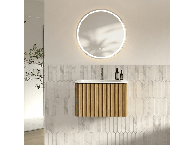  Ensemble meuble salle de bain 60 cm avec miroir led - vasque intégrée en résine minérale anti-buée  - Conforama E