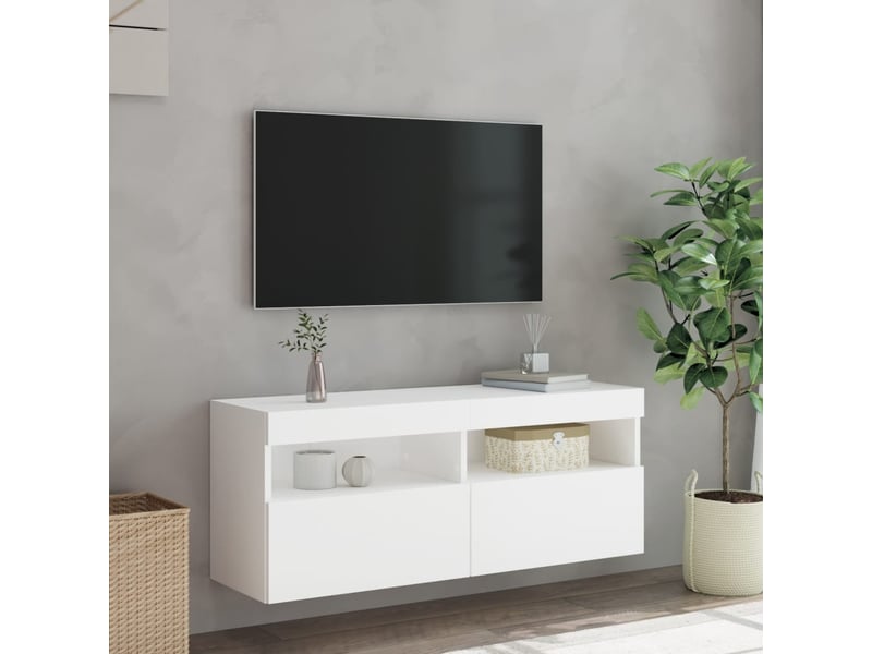  Meuble tv - banc tv - meuble de rangement mural avec lumières led blanc 100x30x40 cm  - Conforama E