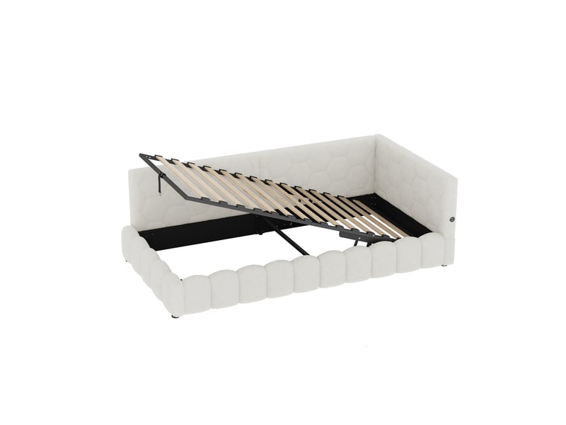  Lit d'enfant 90 × 200 cm, avec bande lumineuse led, port usb type-c, revêtement imitation feutre, blanc  - Conforama R