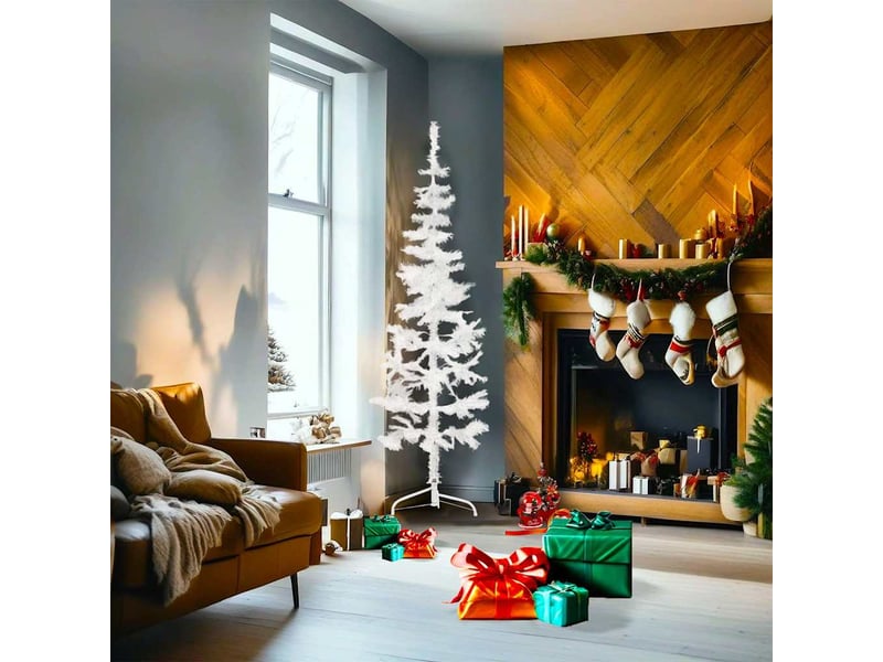  Demi sapin de noël, arbre de noël artificiel mince avec support blanc 180 cm  - Conforama A