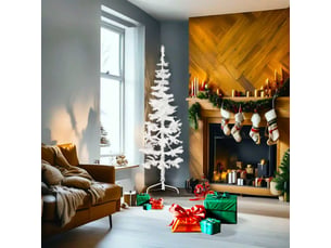 Demi sapin de noël, arbre de noël artificiel mince avec support blanc 180 cm