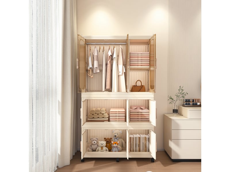  Armoire pliable 92x45x158 cm à 9 portes magnétiques en polypropylène beige  - Conforama B