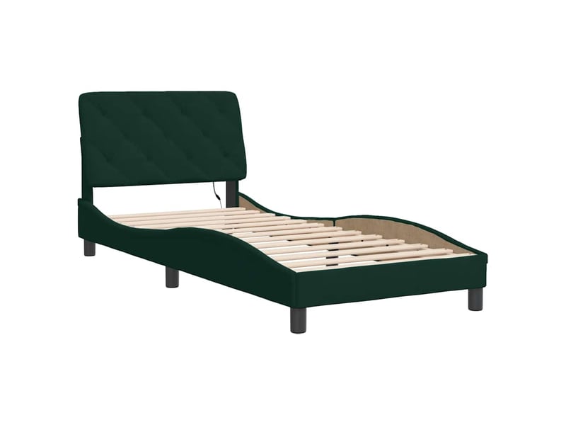  Lit simple- lit adulte -  cadre de lit avec led sans matelas vert foncé 90x200 cm velours  - Conforama B