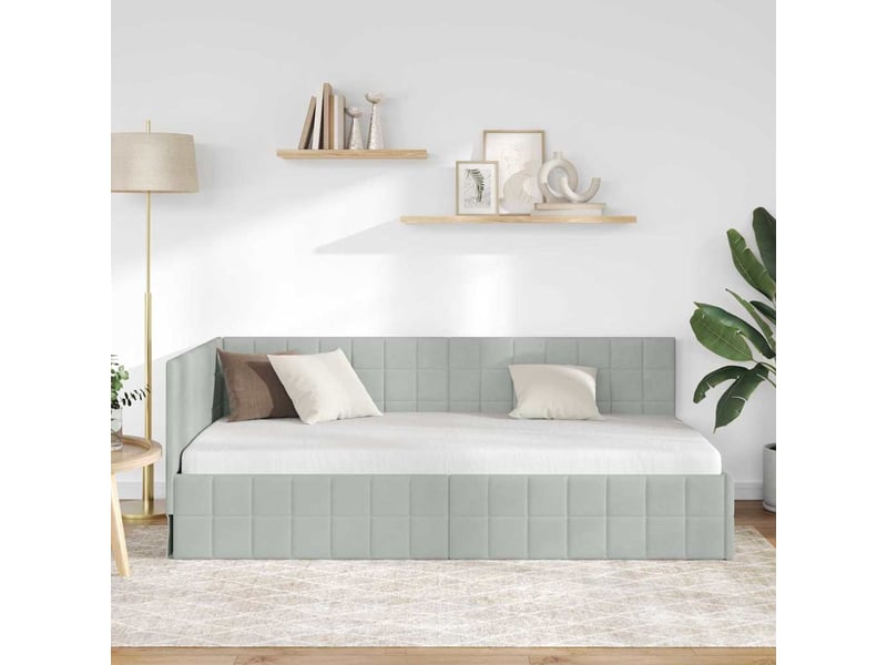 Lit adulte ; lit simple ; cadre de lit d'angle gris clair 90x190 cm velours  - Conforama E