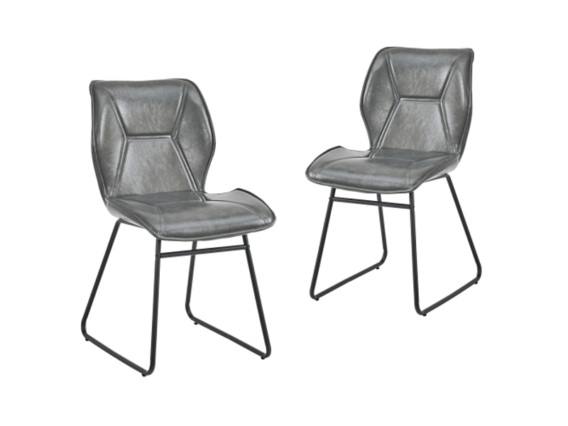  Chaises de salle à manger 2 pièces en simili cuir gris, structure métallique, rembourrées pour salon, bureau ou coin repas  - Conforama A