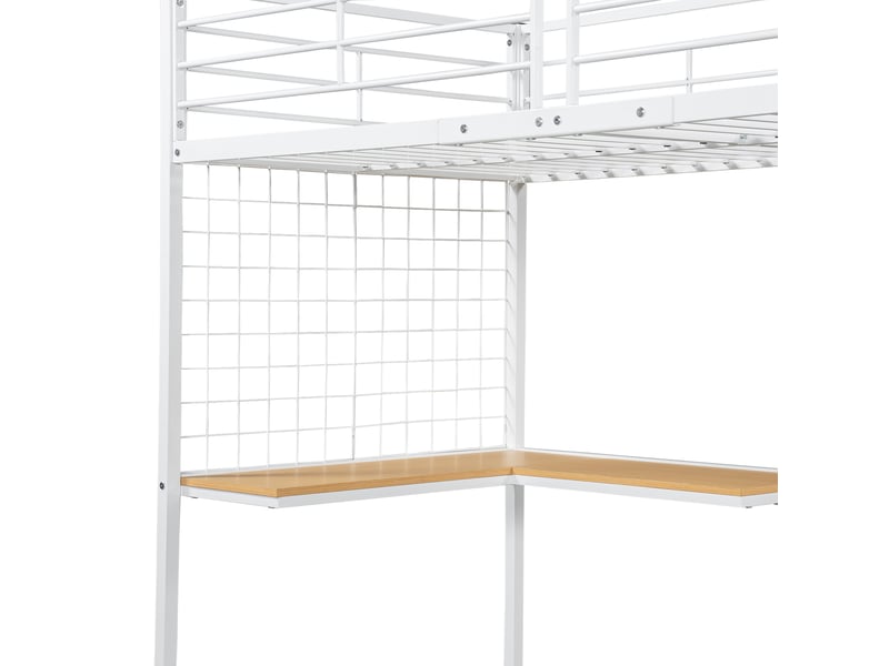  Lit mezzanine en métal 1 place avec bureau, armoire, escalier latéral et garde-corps, 90 x 200 cm, sans matelas  - Conforama E