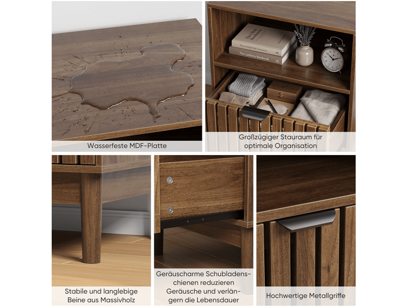  Table de chevet 45x39x56,5 cm, 1 tiroir, rangement ouvert, style moderne mi-siècle, mdf, noyer  - Conforama E