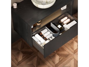 Meuble sous vasque mural avec 1 tiroir en bois massif et contreplaqué pour salle de bain noir 89 × 55 × 54 cm