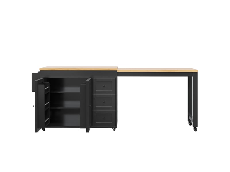  Îlot de cuisine extensible avec rangements et roulettes noir 116-179.5 cm  - Conforama A