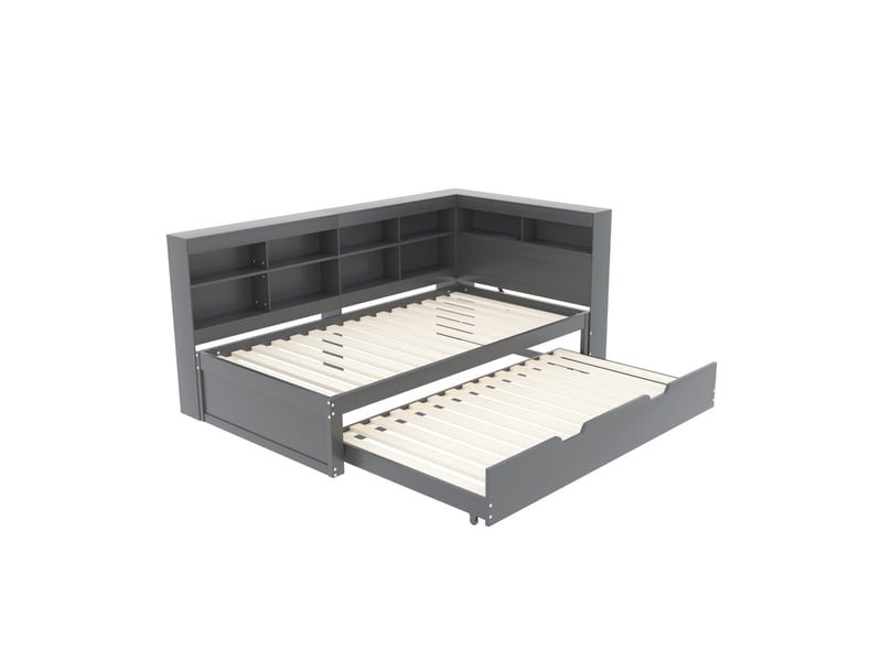 Lit banquette 90x200 cm – gris – lit gigogne avec prise usb et rangements intégrés, sans matelas - Conforama E