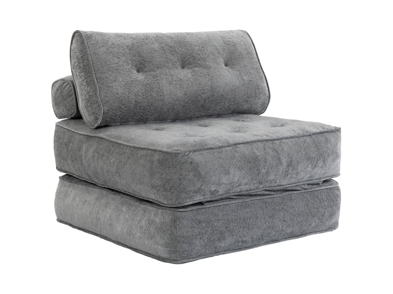  Fauteuil convertible chauffeuse style chesterfield 2 coussins tissu gris  - Conforama A