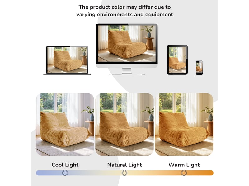  Fauteuil 1 place - 100x90x80cm - fauteuil pouf chenille lumineux avec mousse haute résilience - jaune  - Conforama D