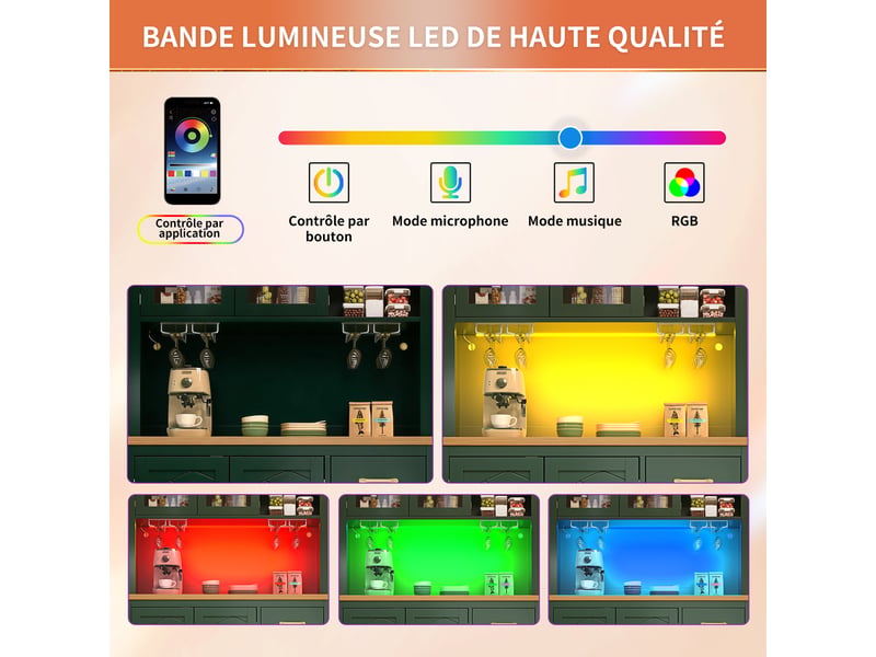  Meuble de cuisine muvano, buffet haut de cuisine vert avec 4 portes et éclairage led  - Conforama R