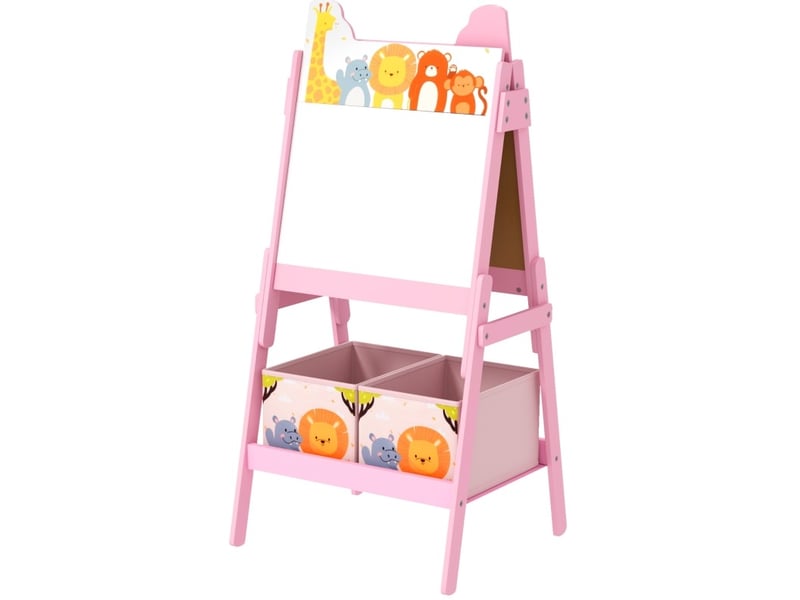  Chevalet enfant 53,5 x 49 x 113 cm rose en mdf, tableau blanc et noir avec 2 boîtes de rangement  - Conforama A