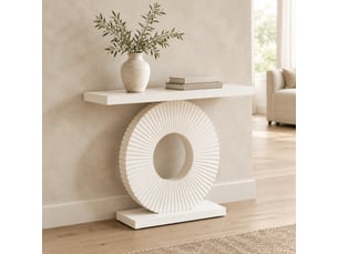 Table console 100 x 30 x 79 cm blanche en mdf et métal, structure géométrique pour entrée et salon