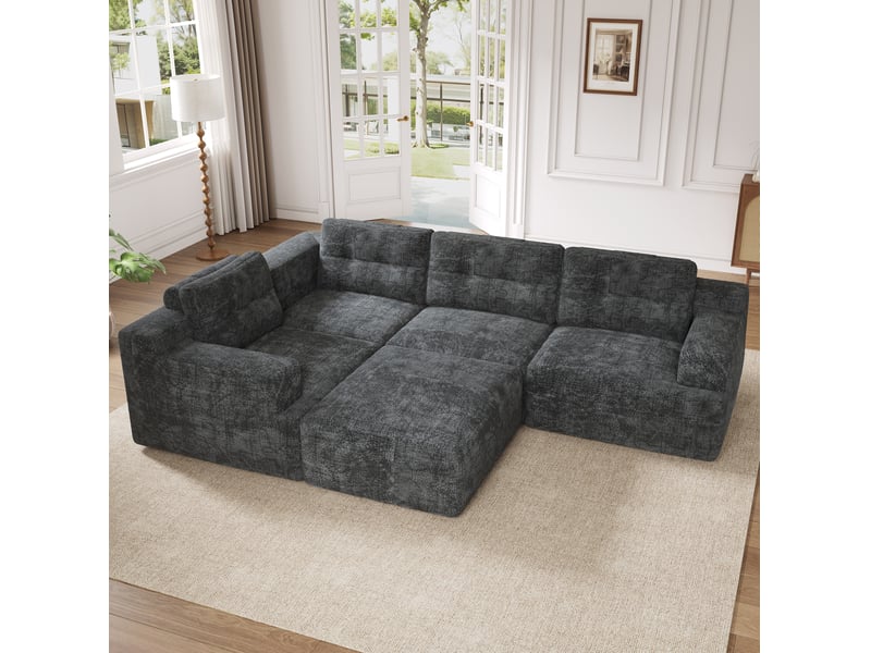 Canapé modulaire 5 places en chenille gris avec pouf, configuration u ou l - Conforama D