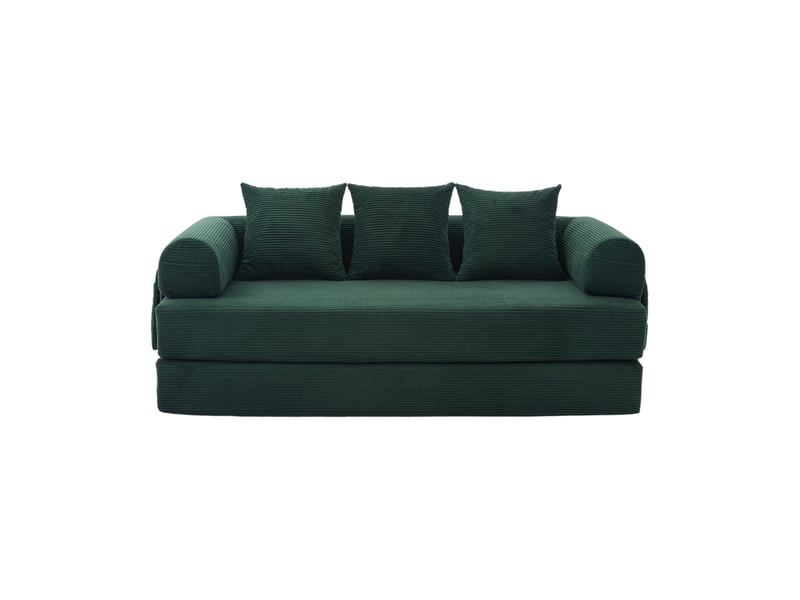  Canapé convertible 200x94x67 cm modulaire en métal et velours côtelé, pour salon et chambre, moderne, vert émeraude  - Conforama A