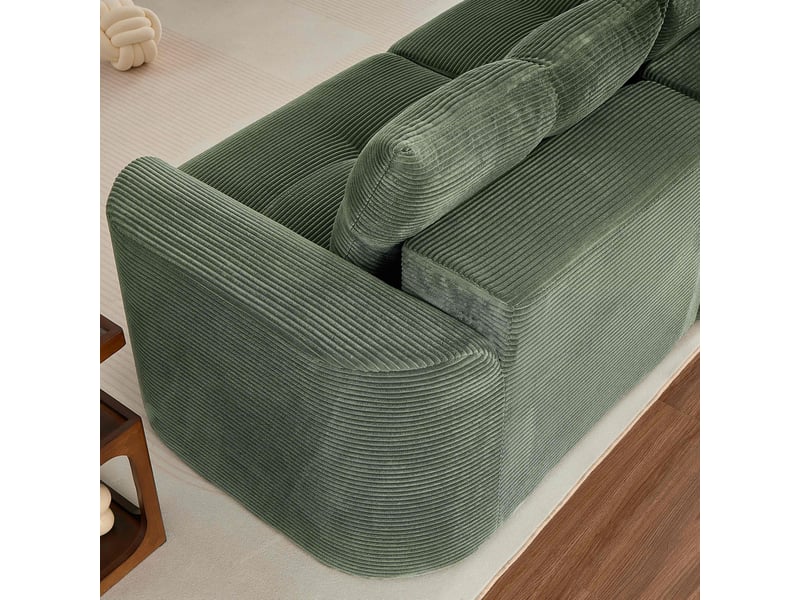 Canapé modulable 3 places 2+1 en velours côtelé vert sauge, 279 x 100 x 84 cm Fay Lum - Conforama D