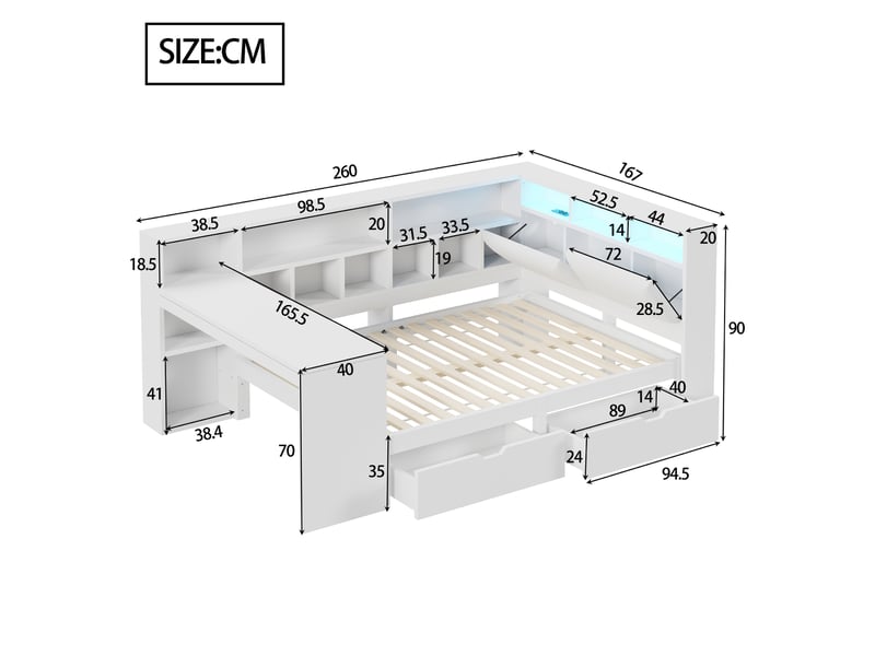 Lit avec rangement 140x200 cm coloris blanc led mdf lit enfant blanc - Conforama C