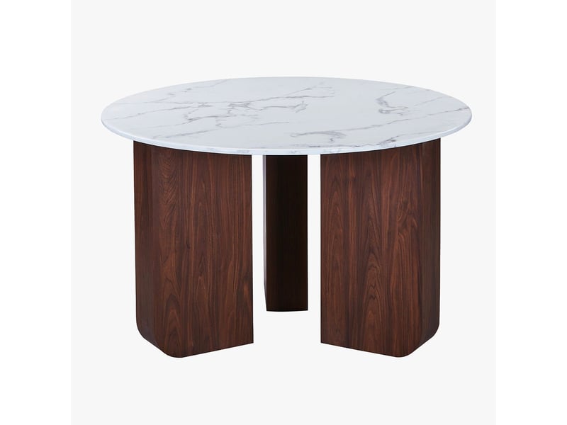  60 table basse ronde en marbre composite pieds couleur bois foncé d60  - Conforama C