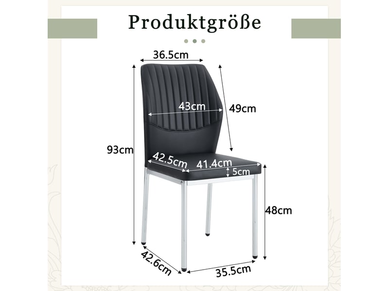  Lot de 4 chaises de salle à manger 43x42,6x93 cm, dossier rainuré et ergonomique, hydrofuge antitache, pu, noir+argenté  - Conforama C