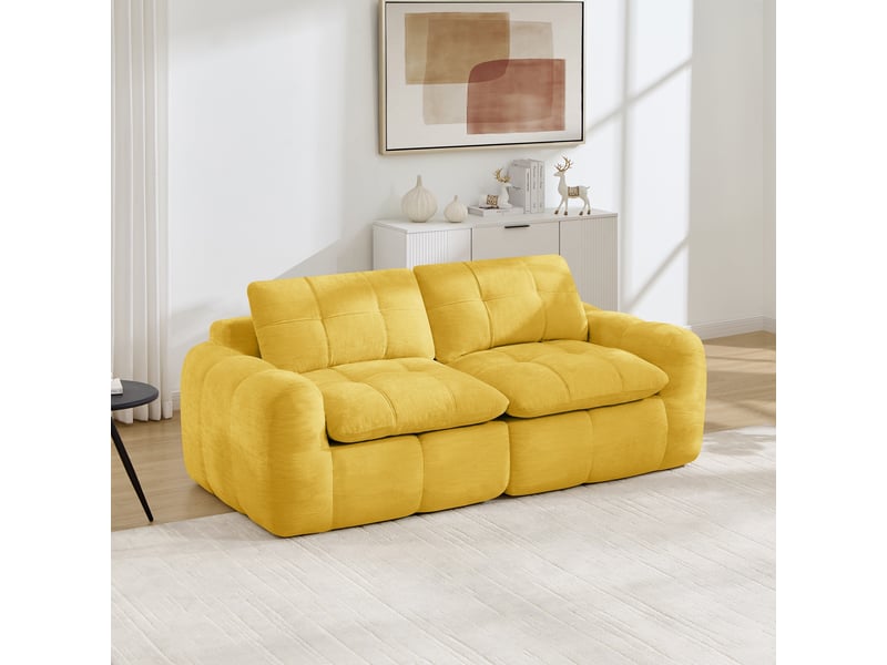 Canapé 2 places - 194 x 97 x 68 cm - canapé modulable en chenille avec assise profonde et coussins - jaune - Conforama C