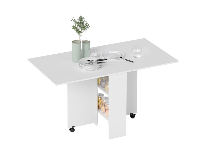  Table pliante de cuisine salle à manger amovible sur roulettes 75l x 140l x 74h cm blanc  - Conforama A