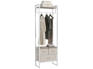 Portant à vêtements, porte-manteau d'entrée avec 3 tiroirs en tissu et une étagère de rangement, 58,5 x 30 x 178 cm, naturel