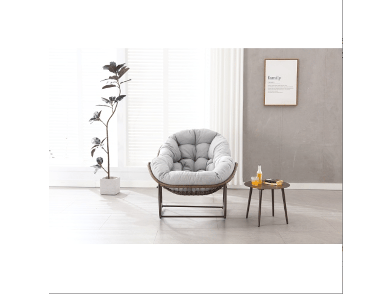 Fauteuil à bascule œuf en rotin gris avec coussin épais pour intérieur et extérieur - Conforama B