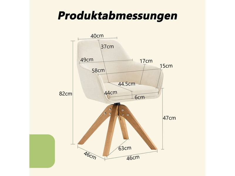  Chaise de salle à manger lot de 2 pivotante 360° avec accoudoirs  - tissu et chêne massif - beige  - Conforama D