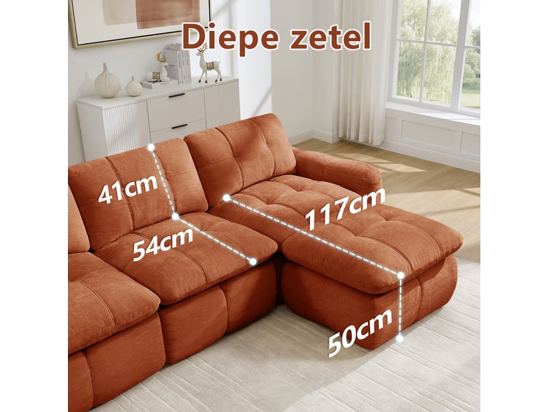 Canapé modulable 3 places sans cadre en chenille orange - Conforama D