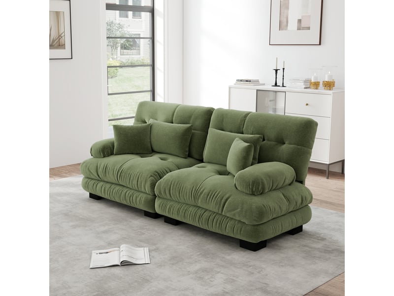 Canapé d'angle, canapé 2 places : style cloud, en chenille, coussins inclus - Conforama C