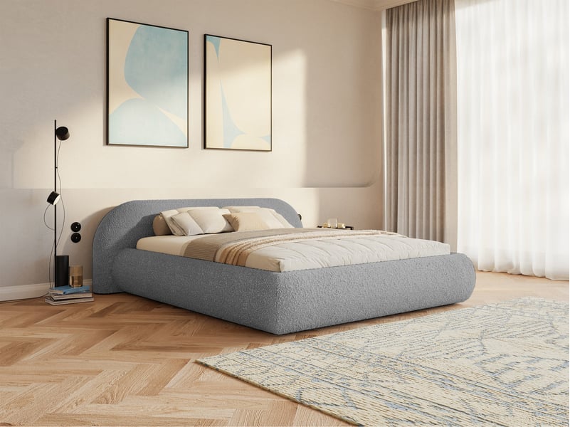 Selsey shels - lit rembourré - 200x200 cm - bouclé gris Shels Low - Conforama C