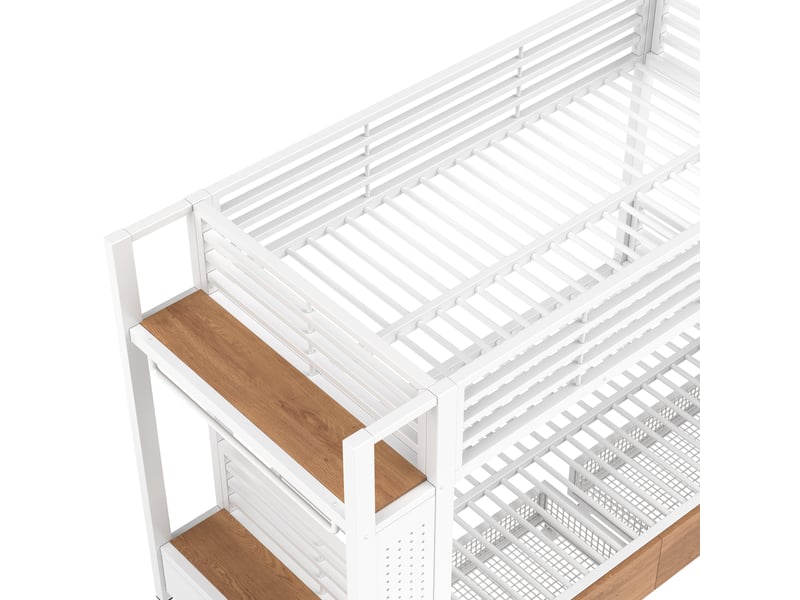 Lit superposé,90x200 cm,avec rangement et led,métal et mdf,blanc - Conforama E