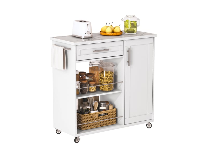 Desserte de cuisine,90x62x90 cm,avec rangement,mdf,blanc effet marbre - Conforama A