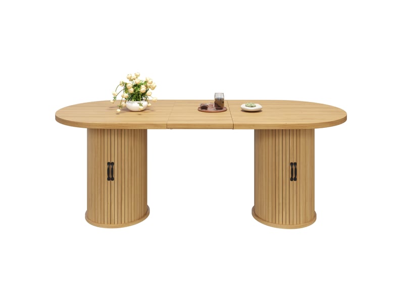  Table à manger extensible, 150 à 190 cm, rectangulaire, mdf, naturel, piètement en métal stable, rangement fonctionnel  - Conforama A