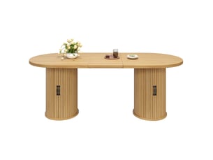 Table à manger extensible, 150 à 190 cm, rectangulaire, mdf, naturel, piètement en métal stable, rangement fonctionnel