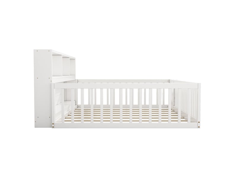  Lit enfant 140x200, garde-corps sécurité lit cabane enfant, structure bois massif, rangement intégré, design épuré  - Conforama D